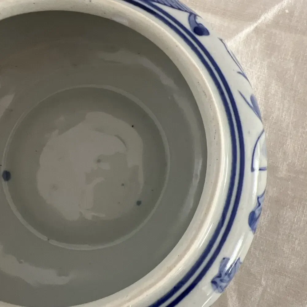 Blue and White Ceramic Floral Round Jar with Lid, Medium, 6 in, Decorative